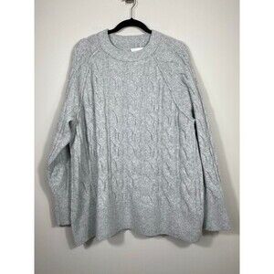 Aerie Women’s Gray Cable Knit Crewneck Sweater Size M Recycled Blend
